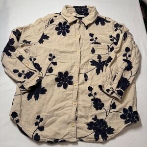 Anthropologie Isabella Sinclair Beige Floral 100% Cotton Button Down Small EUC